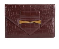 Croc Embossed Clutch , Leather, Burgundy, MII, DB/B, 3*